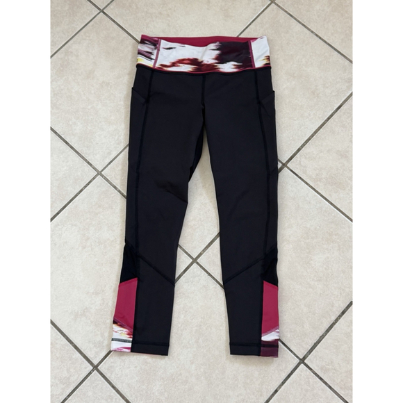 Lululemon Pants - LULULEMON PACE RIVAL CROP 22”LEGGING BLACK PINK SIZE 4